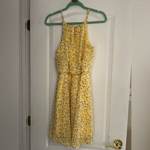 Halter Dress Yellow Floral Blue Rain Francesca's
